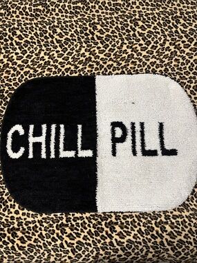 CHILL PILL 🖤🤍Bath Mat Rug Black White Dorm Home Funny Cute Decor Mental Health